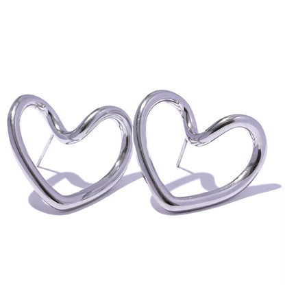 Minimalist Stainless Steel Heart Hollow Stud Earrings Waterproof Trendy Fashion Charm Jewelry Gift Серьги Тренд