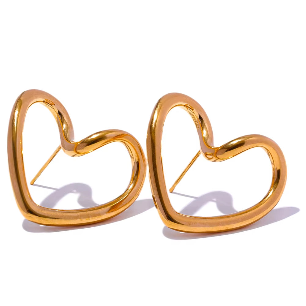 Minimalist Stainless Steel Heart Hollow Stud Earrings Waterproof Trendy Fashion Charm Jewelry Gift Серьги Тренд