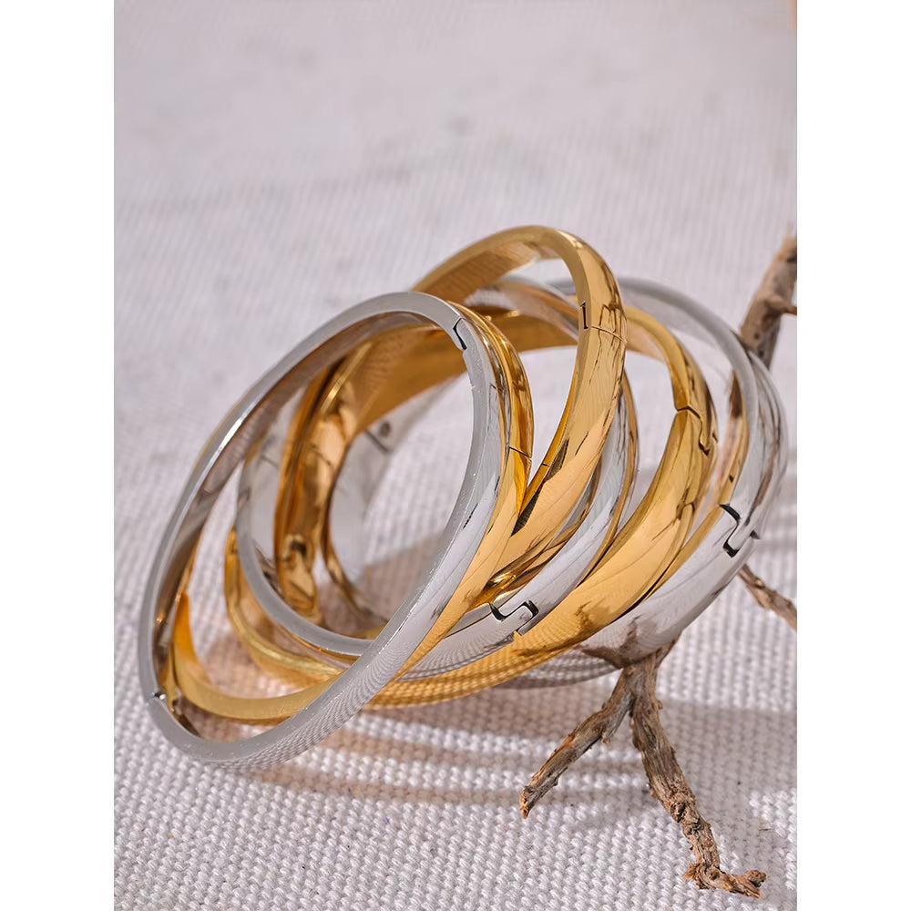 60Mm Waterproof 316L Stainless Steel round Smooth Bracelet Bangle Women Minimalist 18K Gold Color Texture Charm Jewelry