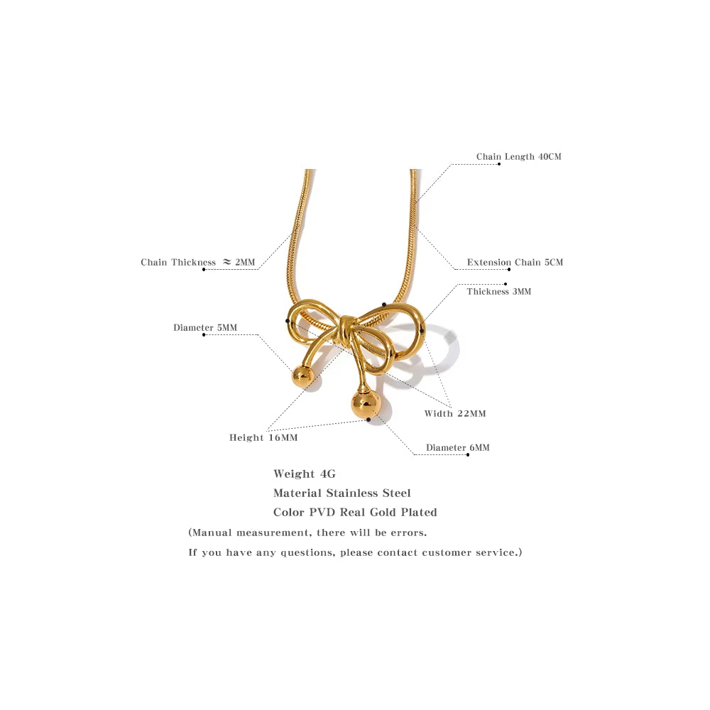 Bow-Knot Pendant Gold Color Stainless Steel Women Short Chain Necklace Charm Metal Waterproof Jewelry Bijoux Femme New