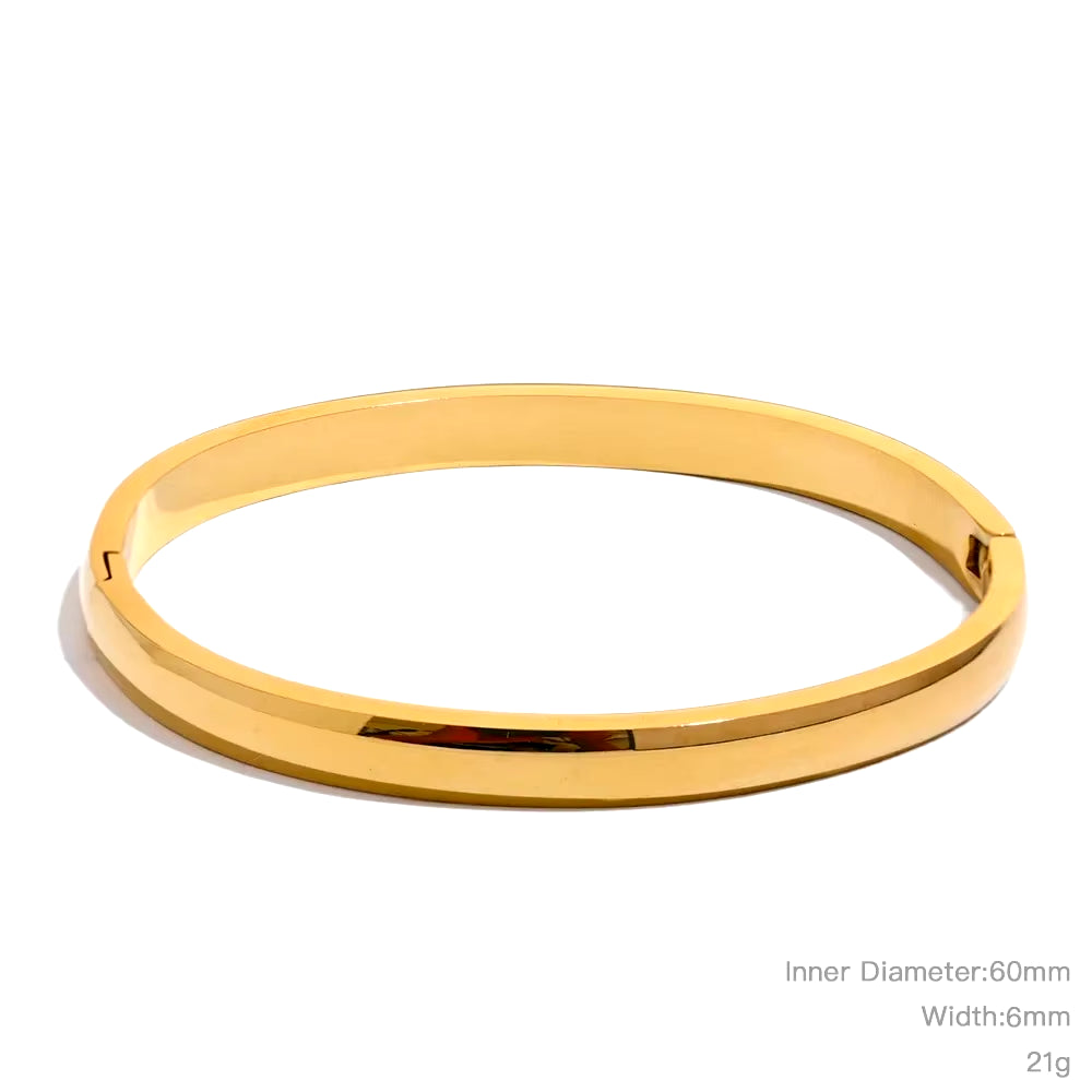 60Mm Waterproof 316L Stainless Steel round Smooth Bracelet Bangle Women Minimalist 18K Gold Color Texture Charm Jewelry