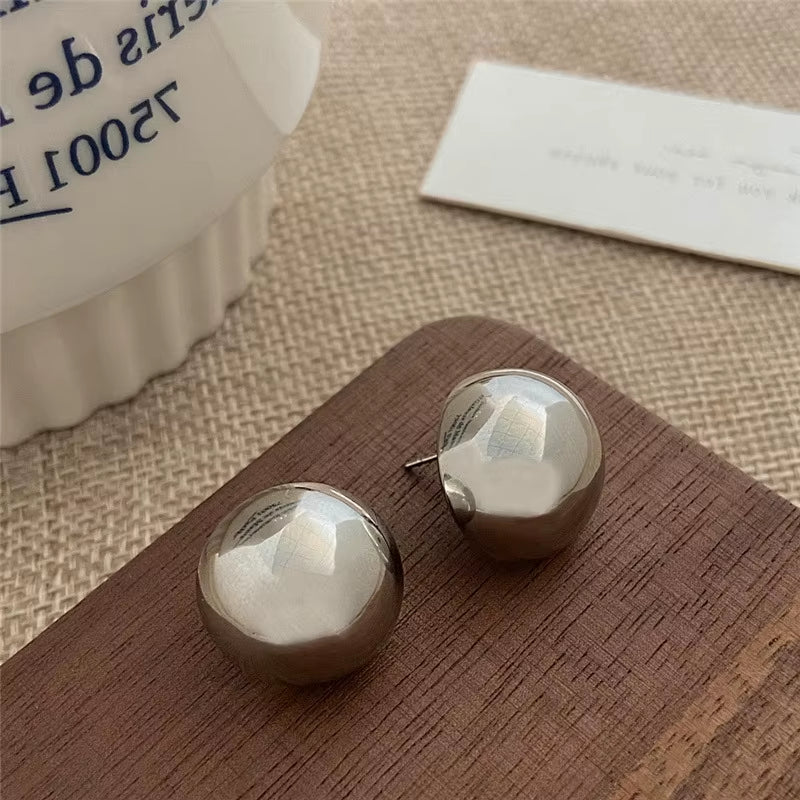 Glossy C-Shaped Ball Earrings Simple Gold Color Stud Earrings for Women Fashion Jewelry