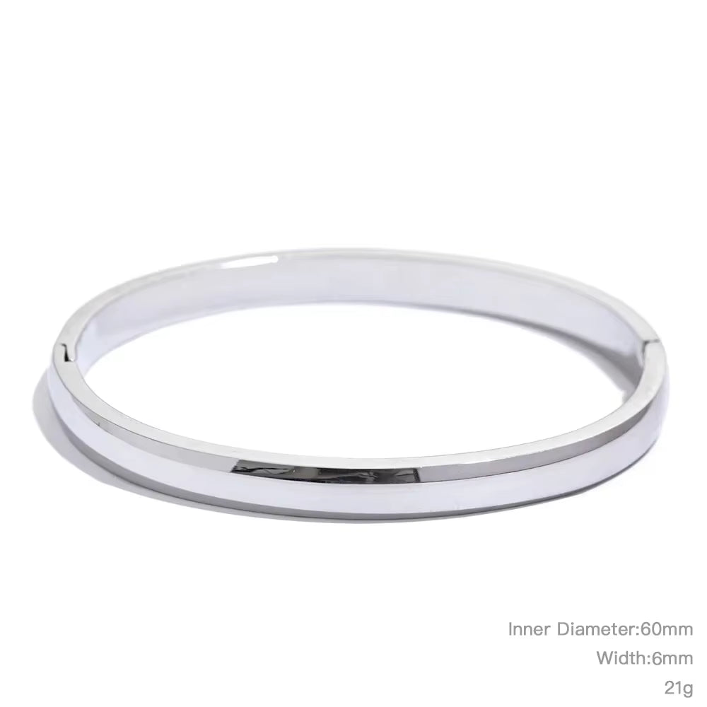 60Mm Waterproof 316L Stainless Steel round Smooth Bracelet Bangle Women Minimalist 18K Gold Color Texture Charm Jewelry