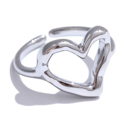 Minimalist Stainless Steel Heart Love Hollow Ring Adjustable Women Rust Proof Charm Finger Jewelry Wholesale Bijoux