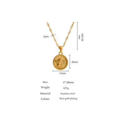 New Stainless Steel Angel Pendant Necklace Chain Jewelry Gold 18 K Plated round Charm Collar Accessories for Women Gift